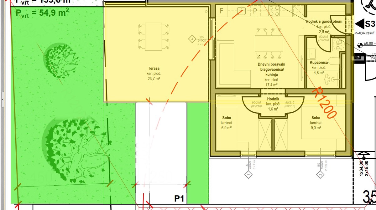 Vodice - predprodaja - Dvosobno stanovanje S3 z vrtom