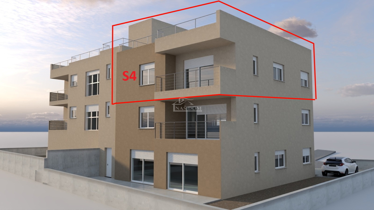 Vodice - S4 stanovanje s strešno teraso, pogled na morje