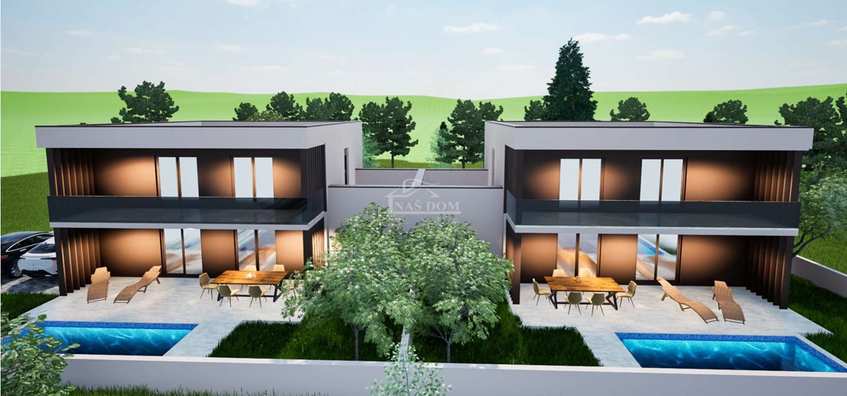 Vodice - NOVOGRADNJA S2 hiša z bazenom, garažo, 800 m od plaže