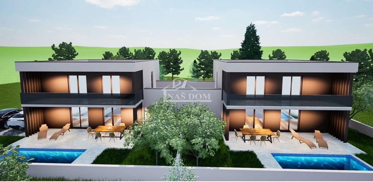 Vodice - NOVOGRADNJA S2 hiša z bazenom, garažo, 800 m od plaže