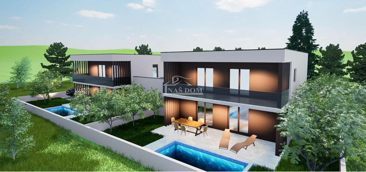 Vodice - NOVOGRADNJA S2 hiša z bazenom, garažo, 800 m od plaže