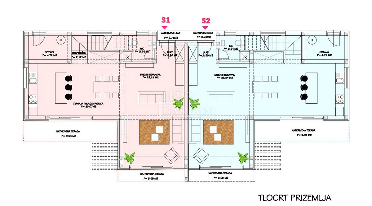 Vodice, Srima - Dvojna hiša S1 s bazenom, 270 m od plaže