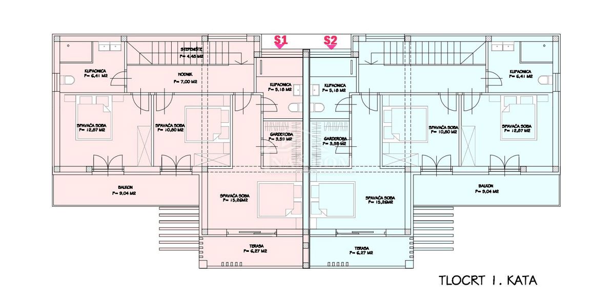 Vodice, Srima - Dvojna hiša S1 s bazenom, 270 m od plaže