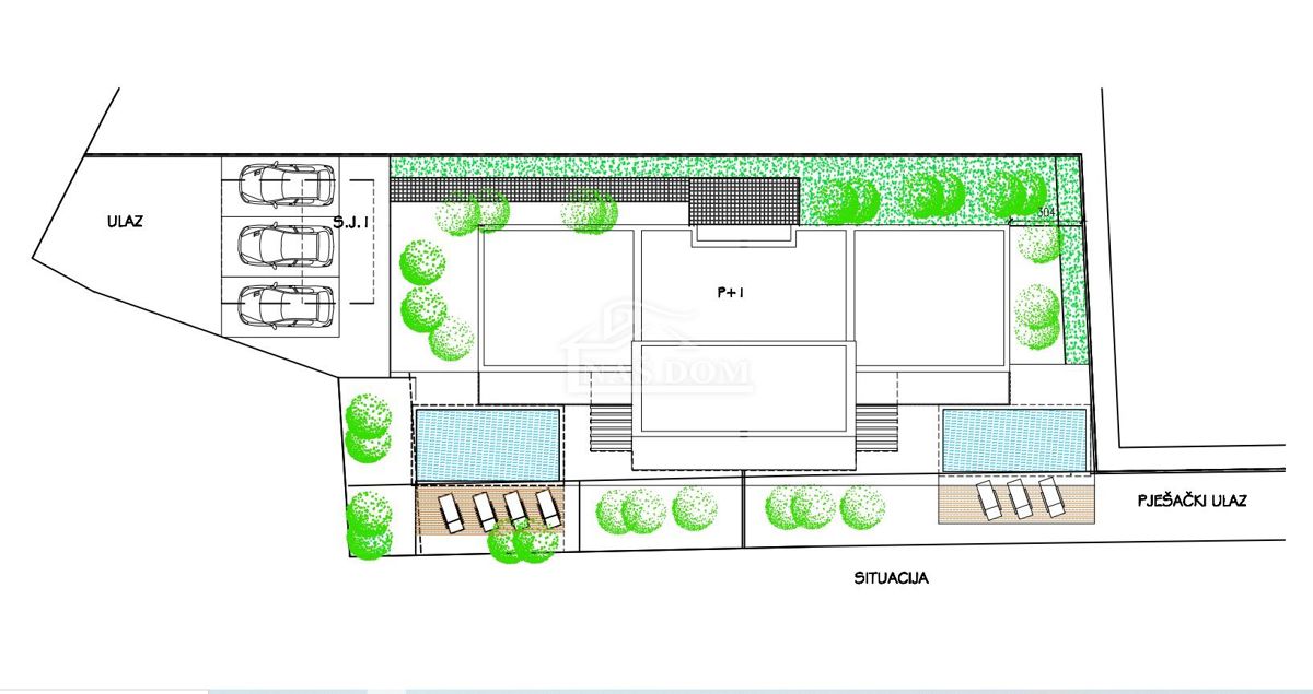 Vodice, Srima - Dvojna hiša S1 s bazenom, 270 m od plaže