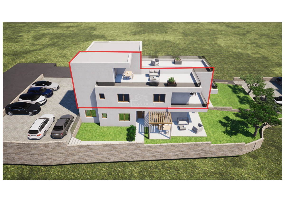 Tribunj, Sovlje - stanovanje s strešno teraso, pogled na morje