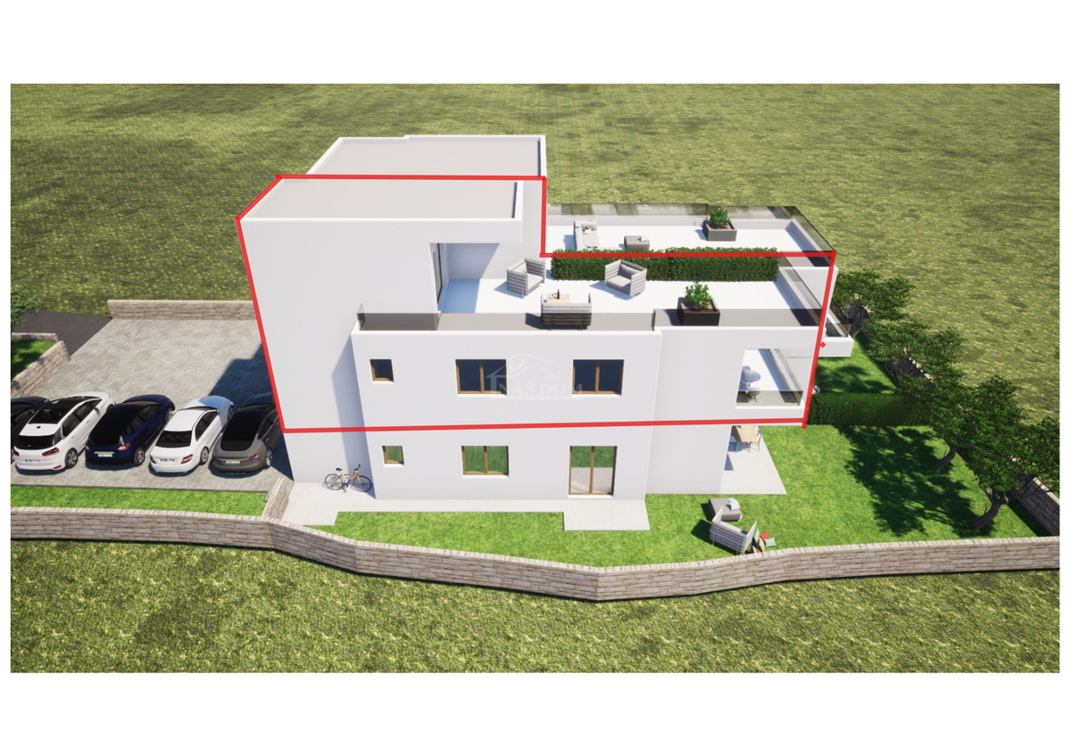 Tribunj, Sovlje - stanovanje s strešno teraso, pogled na morje