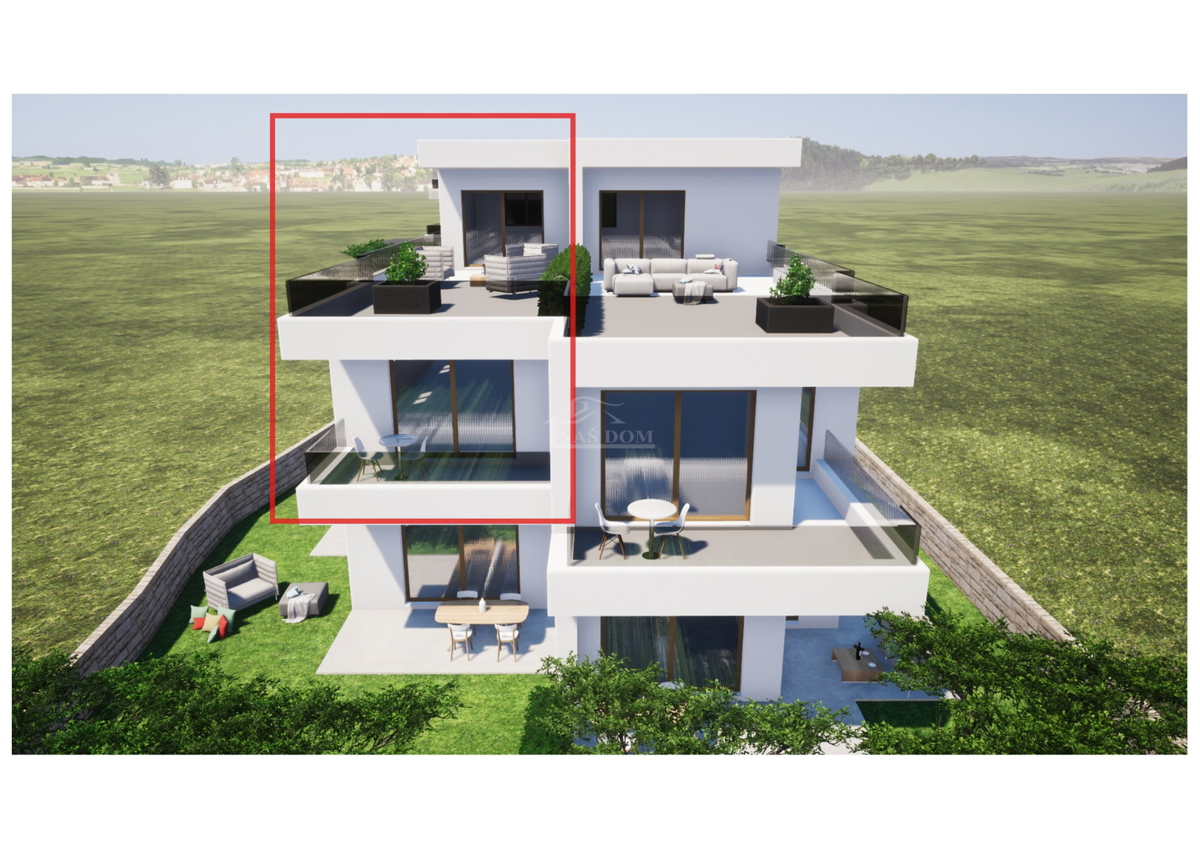 Tribunj, Sovlje - stanovanje s strešno teraso, pogled na morje