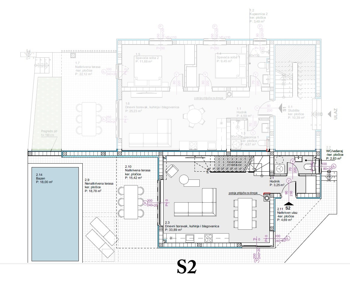 Vodice - Luksuzno dvonadstropno stanovanje S2 s bazenom in vrtom, pogled na morje