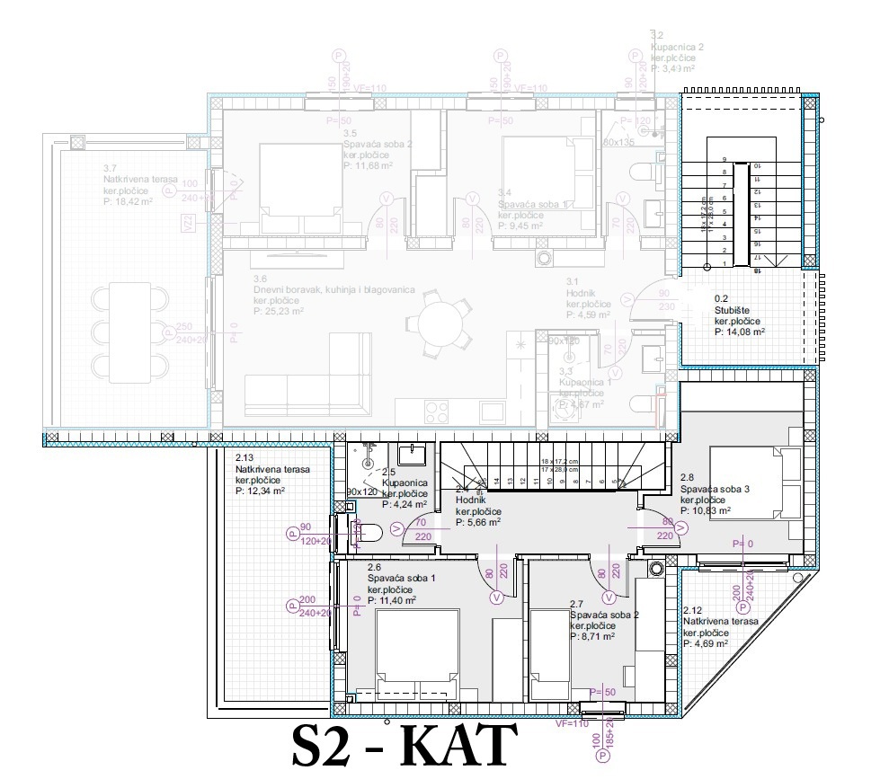 Vodice - Luksuzno dvonadstropno stanovanje S2 s bazenom in vrtom, pogled na morje