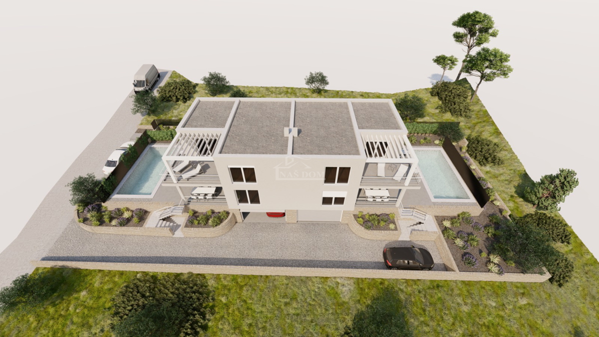 Vodice - **NOVOGRADNJA** S1 hiša s bazenom, pogled na morje