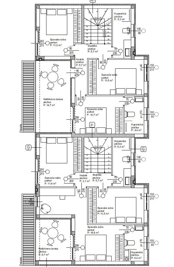 Vodice - Dvojna hiša S1 z bazenom in strešno teraso