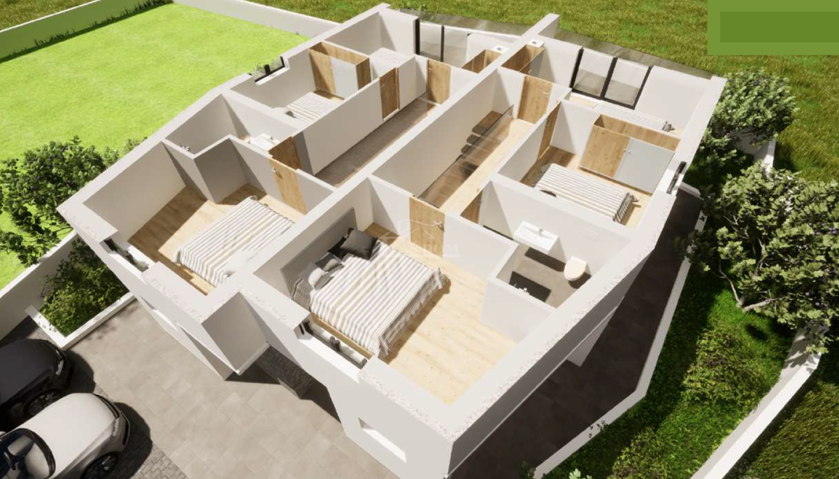 Vodice - **NOVOGRADNJA** S1 hiša na mirni lokaciji, 600 m od plaže