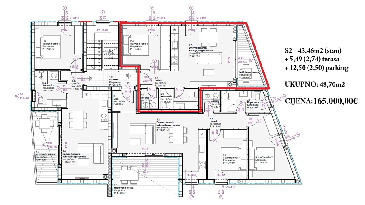 Vodice - enosobno stanovanje S4 v drugem nadstropju, 900 m od plaže