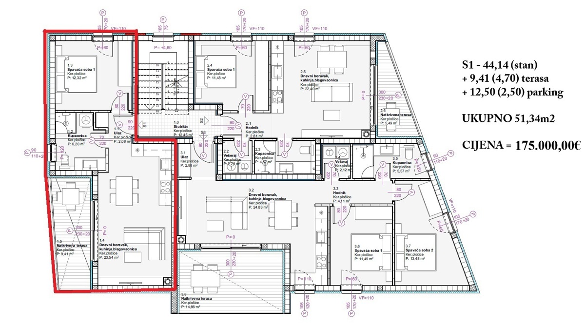 Vodice - enosobno stanovanje S4 v drugem nadstropju, 900 m od plaže