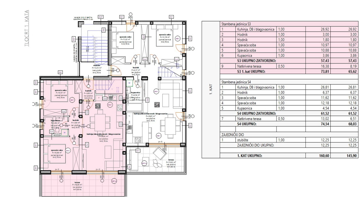 Vodice - dvonadstropno stanovanje s strešno teraso, 750 m od plaže