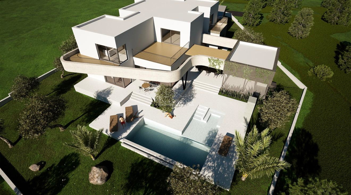 Vodice – Impresivna sodobna vila z bazenom, zdraviliško oazo in dih jemajočim razgledom