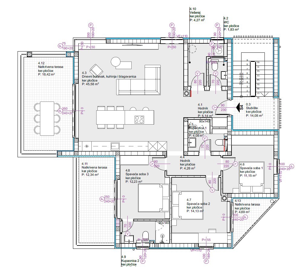 Luksuzni penthouse 129,57 m2 s panoramskim razgledom na morje