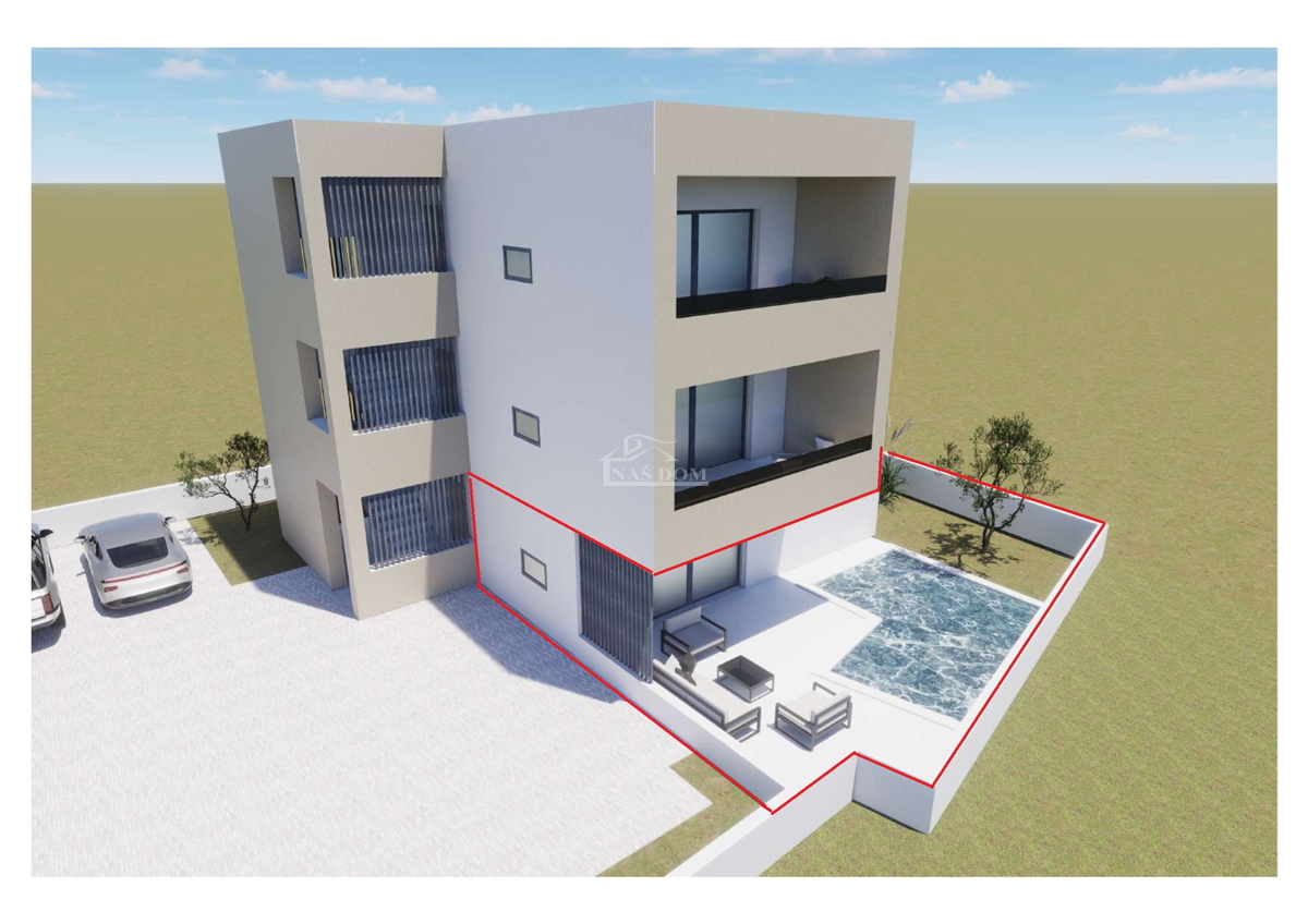 Vodice, PREDPRODAJA, NOVOGRADNJA - S1 pritličje z vrtom in bazenom