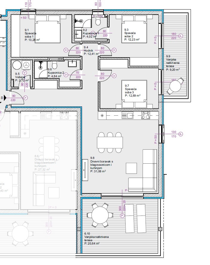Vodice - Komfortno stanovanje S9 s tremi spalnicami, čudovit razgled na morje - NOVO