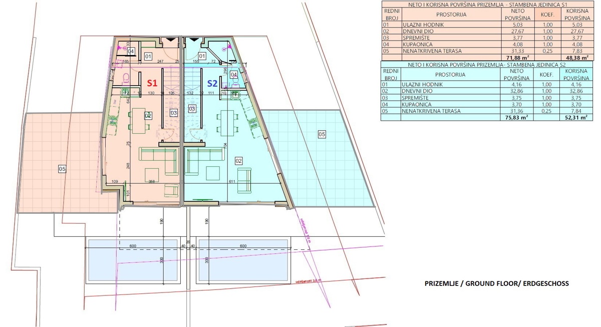 Vodice - NOVOGRADNJA Dvojna hiša s bazenom, 700 m od centra
