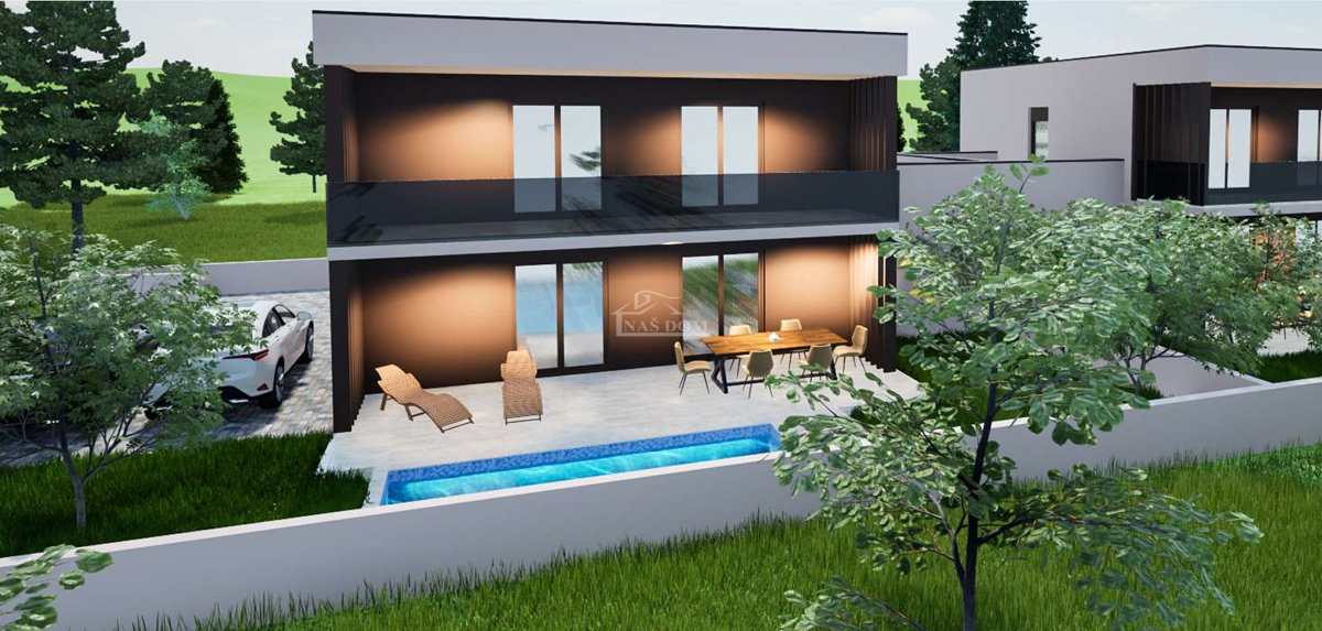 Vodice - NOVOGRADNJA - S1 hiša z bazenom in garažo, 650 m od centra