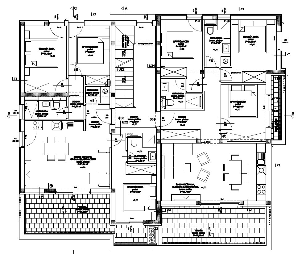 Vodice - N2, Apartma A2 v pritličju z vrtom, 800 m od plaže