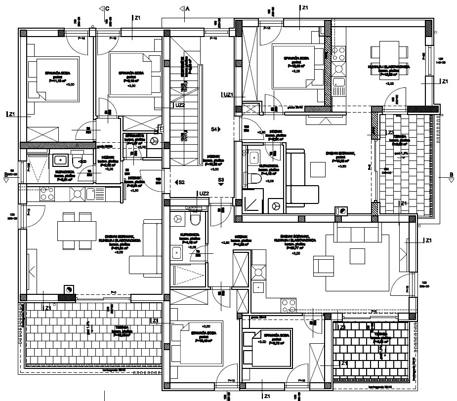 Vodice - N2, Apartma A2 v pritličju z vrtom, 800 m od plaže