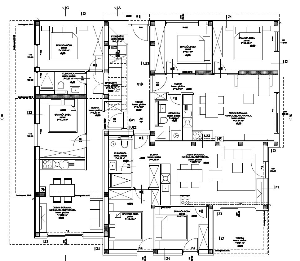 Vodice - N2, Apartma A2 v pritličju z vrtom, 800 m od plaže
