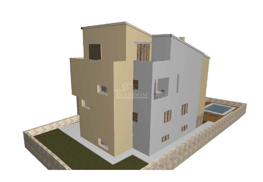 VODICE – GRADBENO ZEMLJIŠČE 583 m², 150 m OD PLAŽE, ZAČETO GRADBENJE