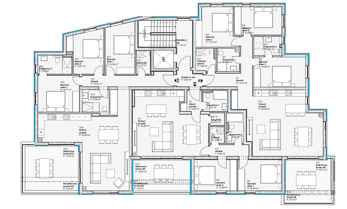 Vodice - Luksuzno stanovanje S9 z dvema spalnicama, dvigalo, pogled na morje, drugo nadstropje