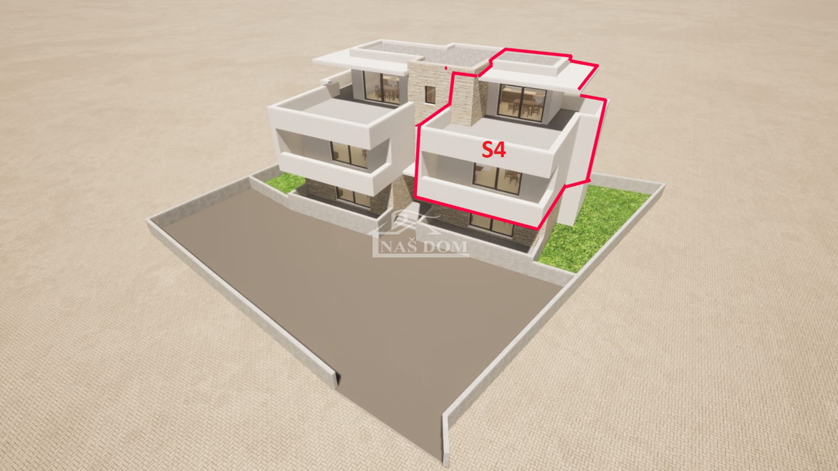 Vodice - NOVOGRADNJA - POGLED NA MORJE - ŠTIRI-SOBNO DVONADSTROPNO STANOVANJE s strešno teraso