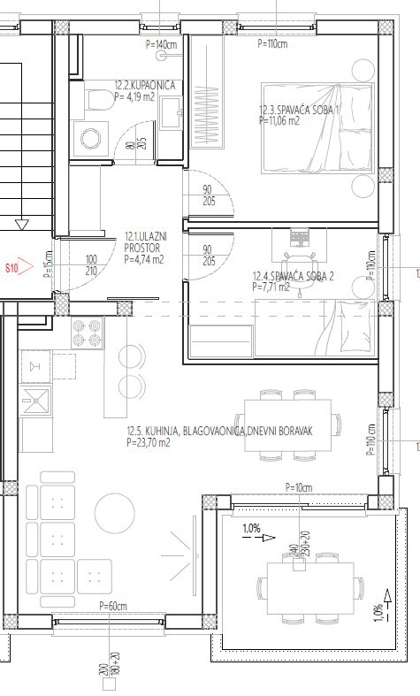 Vodice - Dvosobno stanovanje S10 z razgledom na morje, drugo nadstropje, novogradnja