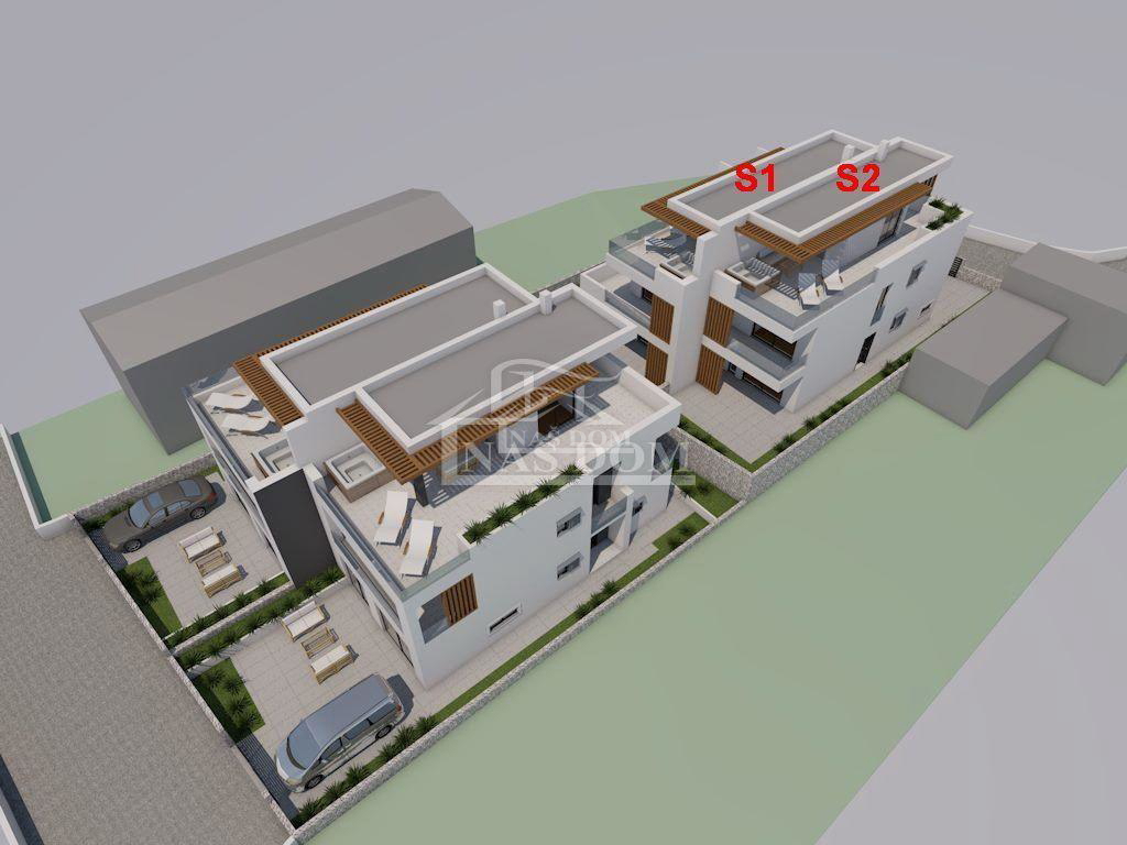 Tribunj ** Novogradnja** S1 dvojna kuća s krovno teraso, 400 m od plaže