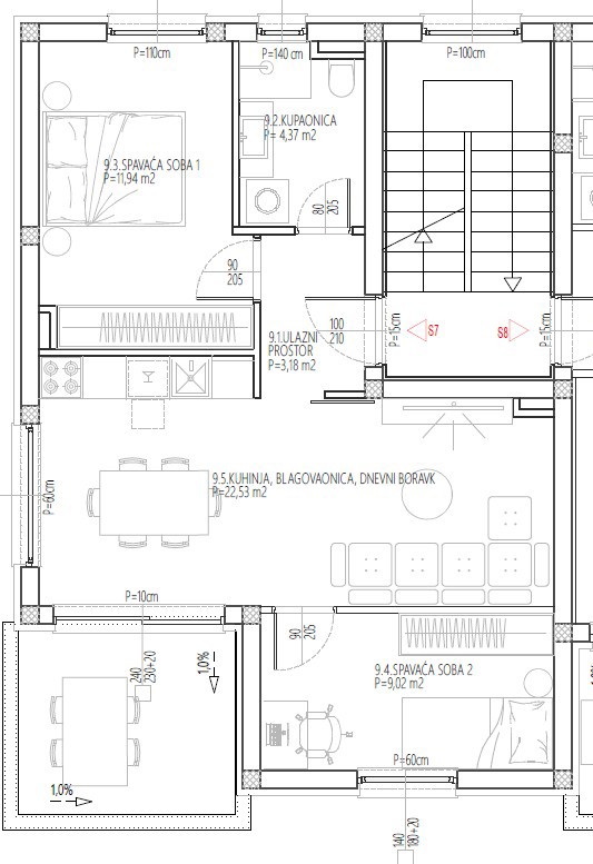 Vodice - Dvosobno stanovanje S7 z razgledom na morje, drugo nadstropje, novogradnja