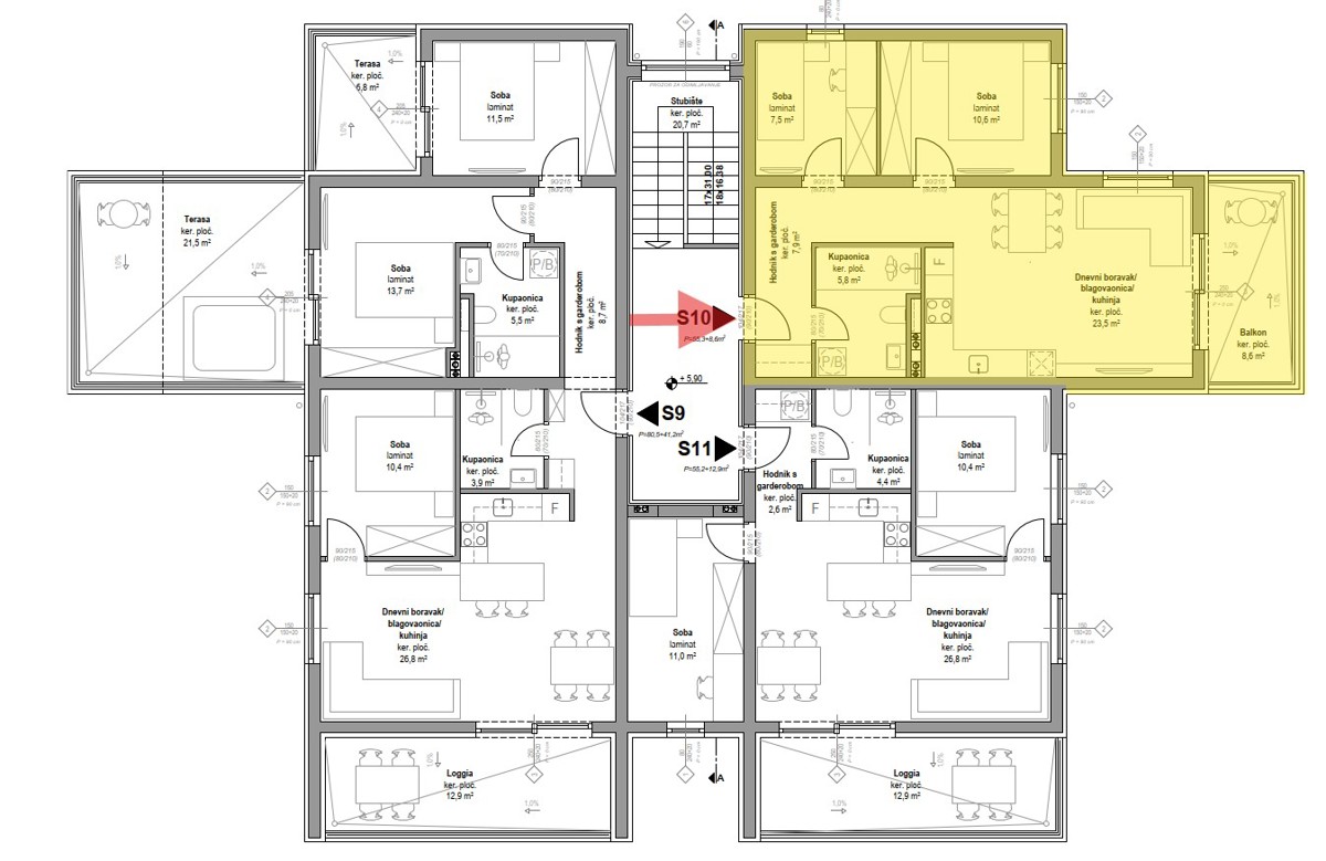 Vodice - Stanovanje S10 v 2. nadstropju, NOVOGRADNJA, pogled na morje