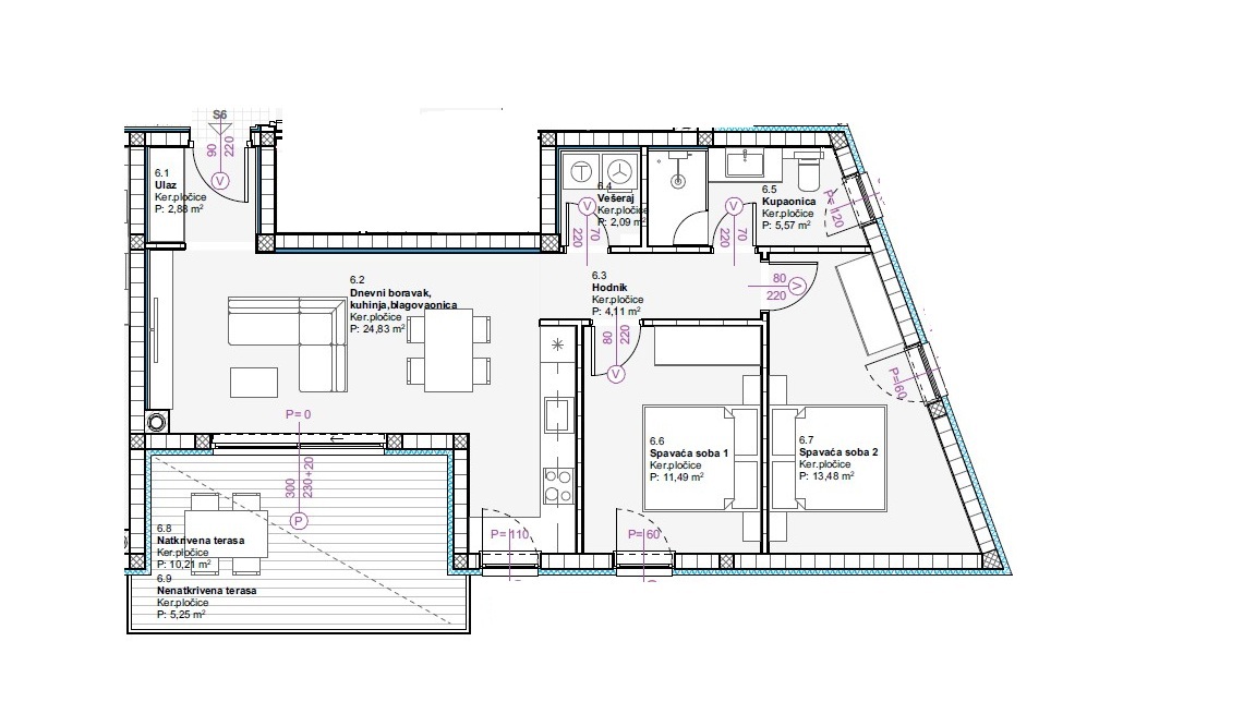 Vodice - Dvosobno stanovanje S6 v drugem nadstropju, 900 m od plaže