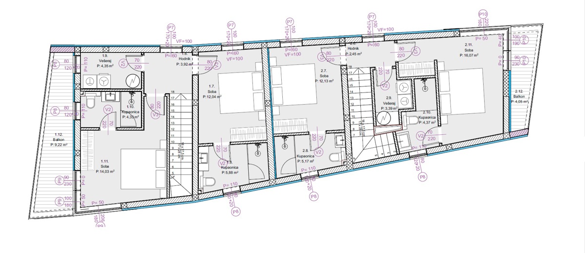 Žaborić – moderna dvojna hiša S1, 70 m od morja, novogradnja z vrtom in teraso