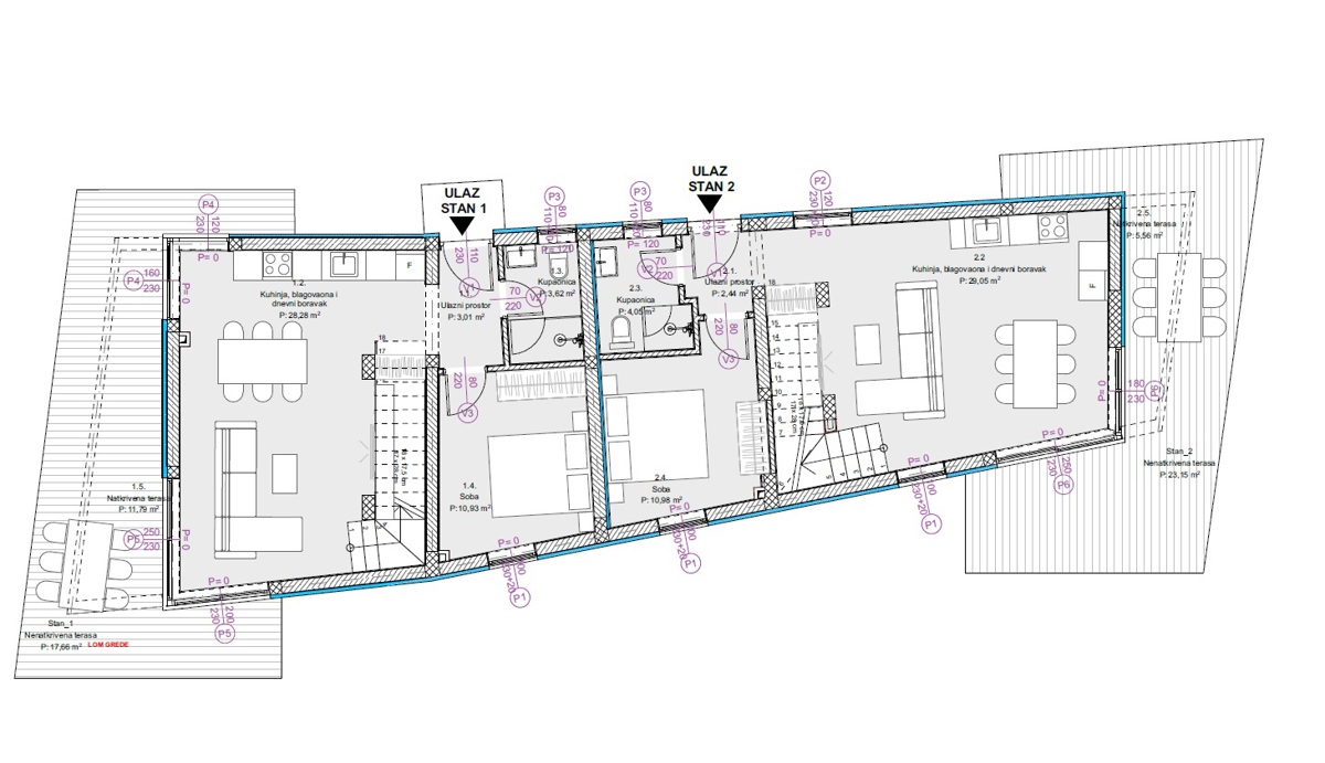 Žaborić – moderna dvojna hiša S1, 70 m od morja, novogradnja z vrtom in teraso