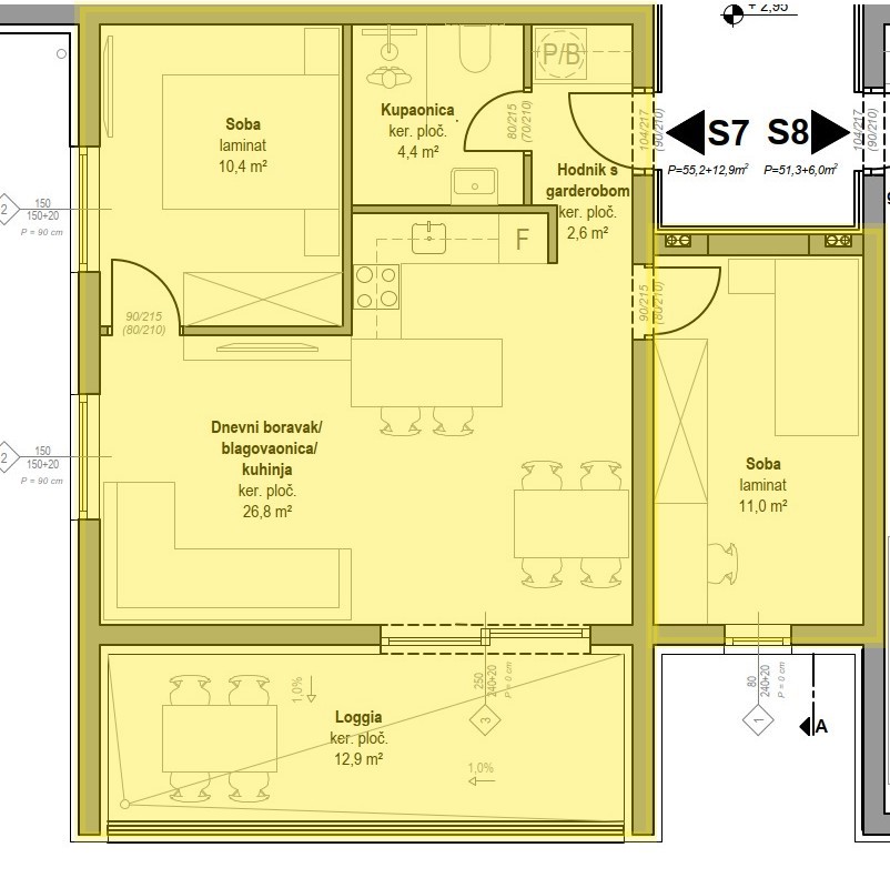 Vodice - Dvosobno stanovanje S7, 67,37 m2, 1. nadstropje