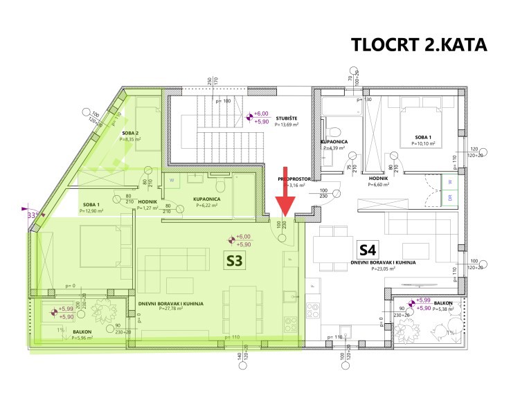 Dvosobno stanovanje v novogradnji, Šibenik, Njivice