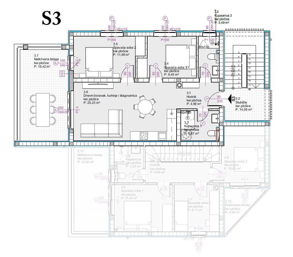 Vodice - Stanovanje S3 v prvem nadstropju, s panoramskim pogledom na morje