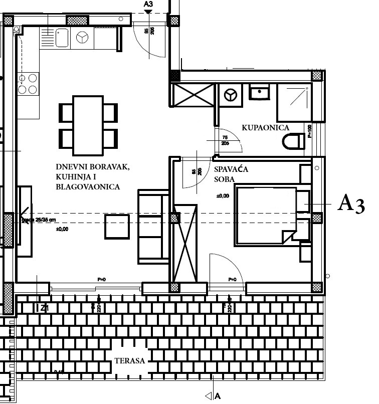 Vodice - Apartman A3 v pritličju z vrtom, 800 m od plaže