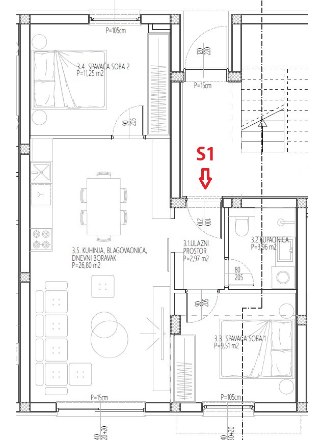 Vodice - Dvosobno stanovanje S1, pritličje z vrtom