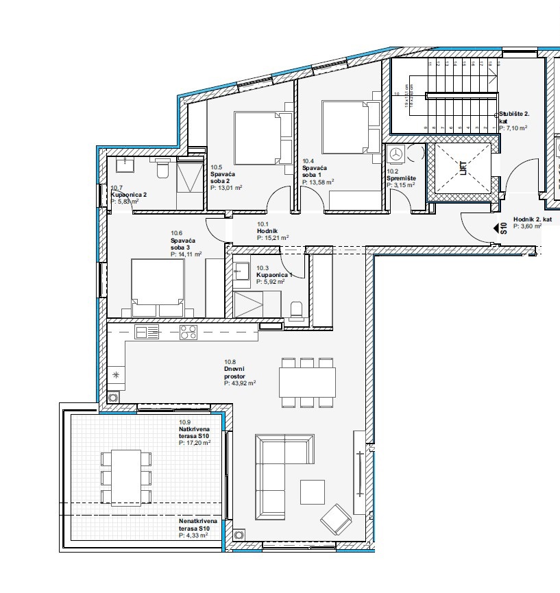 Vodice - Luksuzno stanovanje S10 s tremi spalnicami, dvigalo, pogled na morje, drugo nadstropje