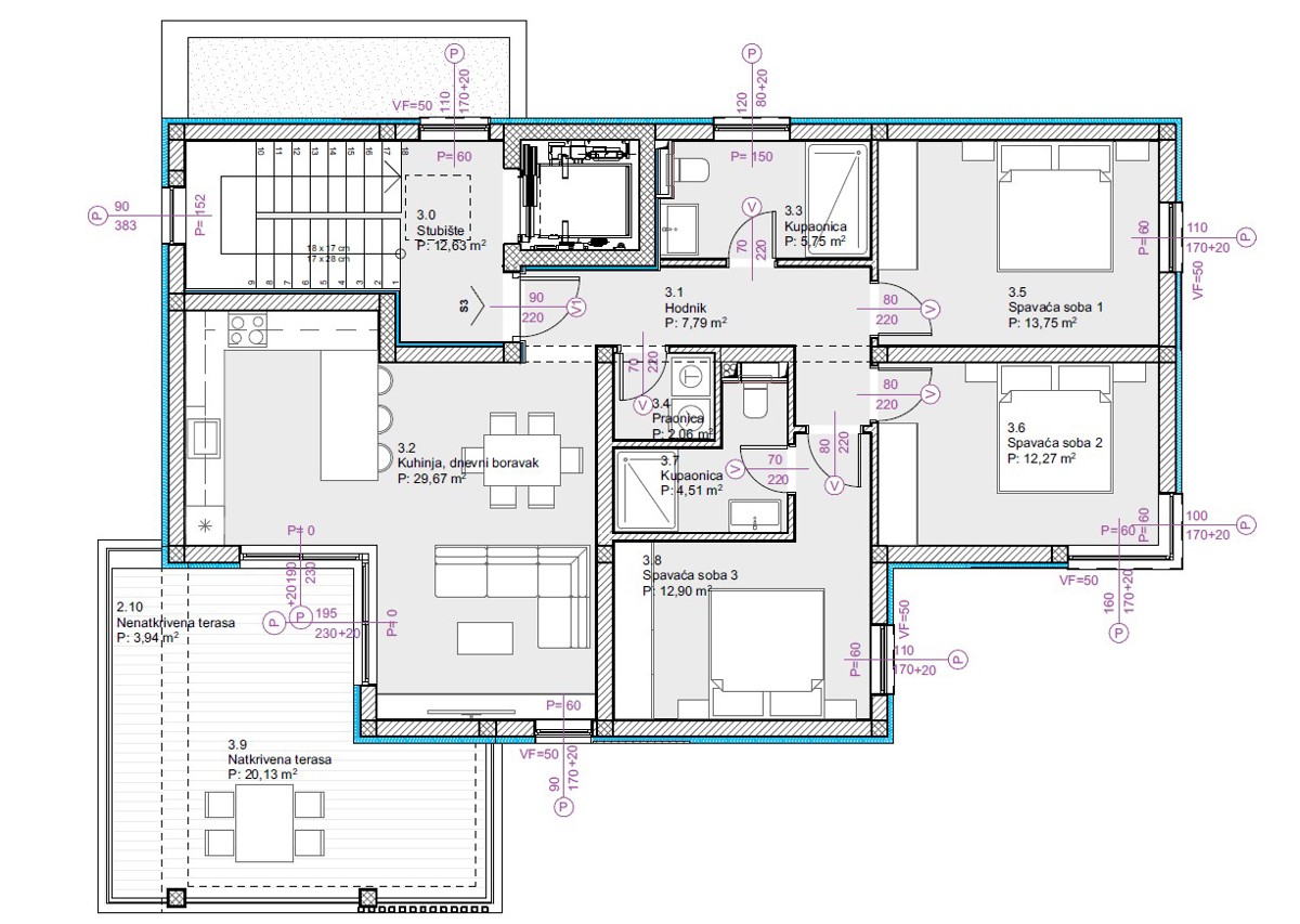 Vodice - penthouse v drugem nadstropju z dvigalom, vrhunska lokacija