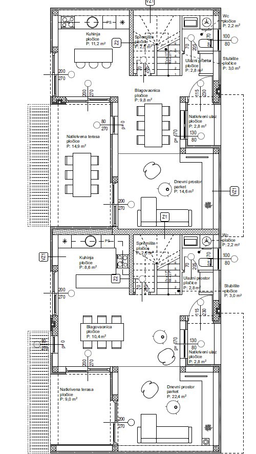 Vodice - Moderna dvojna hiša S2, 1300 m od plaže