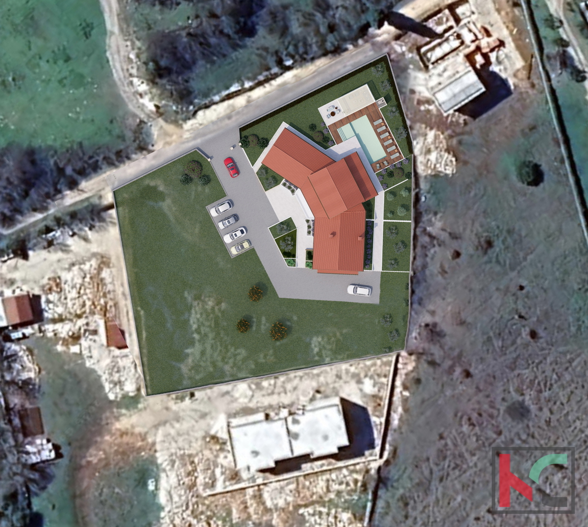Rovinjsko Selo, nedokončano hišo 450m2, vrt 3521m2