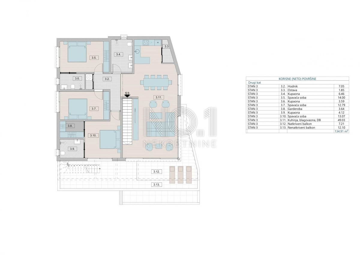 Krk - S3 Penthouse s pogledom na morje
