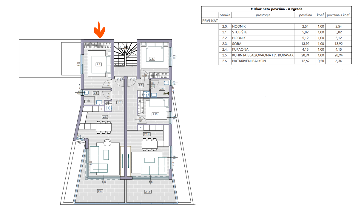 Ekskluziven apartma v 1. nadstropju, pogled na morje, Krk