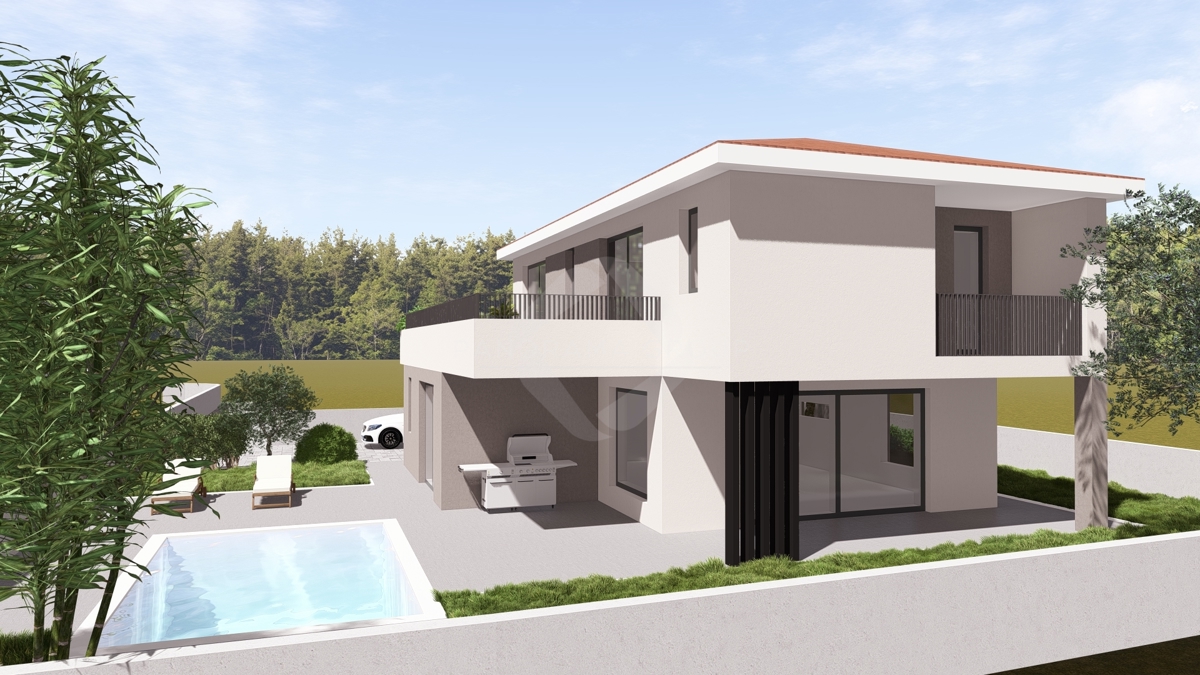 Gradbeno zemljišče s projektom – 573 m², družinska hiša 198 m² s bazenom in vrtom